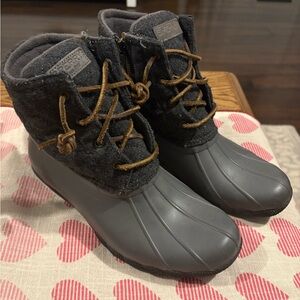 Sperry Charcoal Duck Boots with Tan Laces
